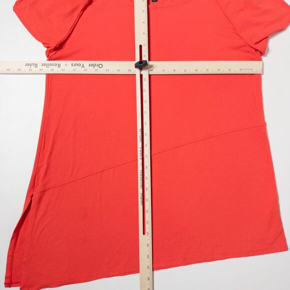 Eileen Fisher USA Boatneck Asymmetric 3/4 Sleeve Blouse Orange Women's Size S - Picture 6 of 8